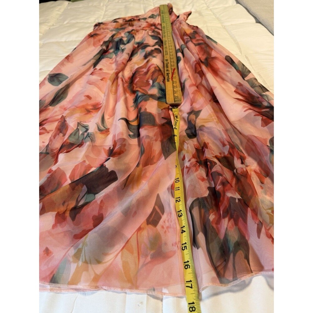 One Shoulder Waist Cinched Peach Long Floral Dress Size Large - Picture 8 of 8